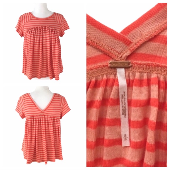 Free People Tops - Free People V back swing tee pink coral stripe top